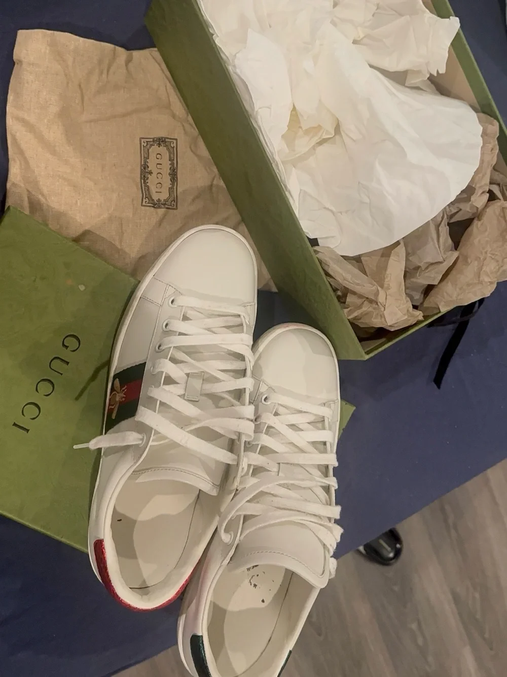 Gucci Ace with Bee White Leather Sneakers